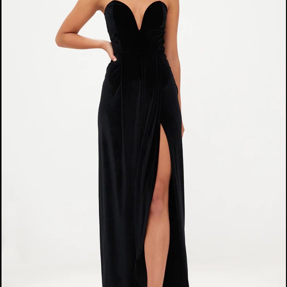Strapless Black Velvet Maxi Dress
